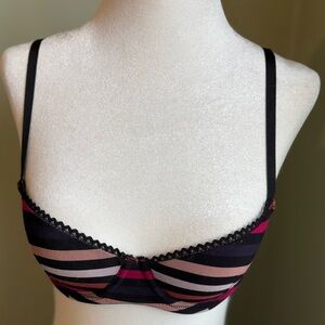 Sonia Rykiel Black and Pink Striped Bra
